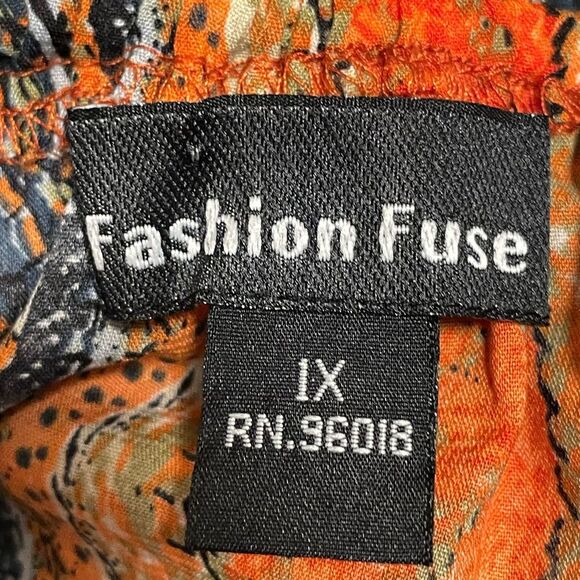 Fashion Fuse Boho Keyhole Flowy Long Sleeve Blouse Orange‎ Navy Size 1X - Picture 8 of 8